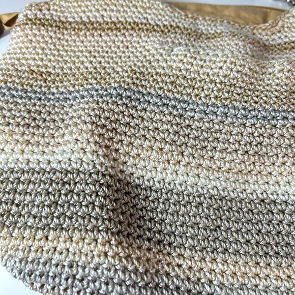 The Sak Indio Beige Sand Stripe Crochet Slouchy Hobo Braided Strap Shoulder Bag - Picture 3 of 15